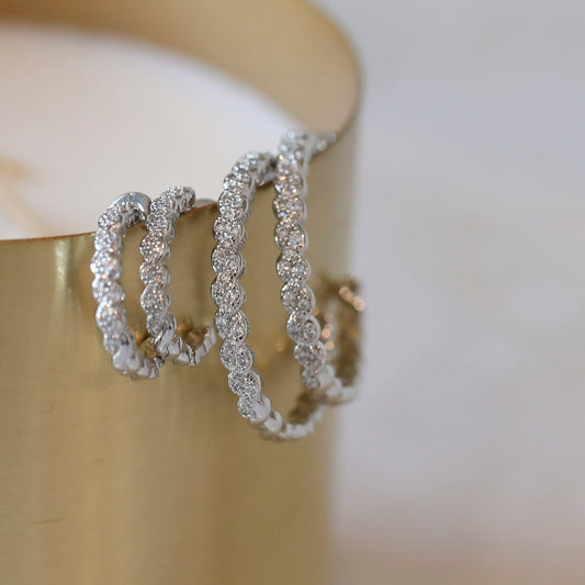 Thin Braided Cubic Zirconia Hoop Earrings in Silver - available in two sizes