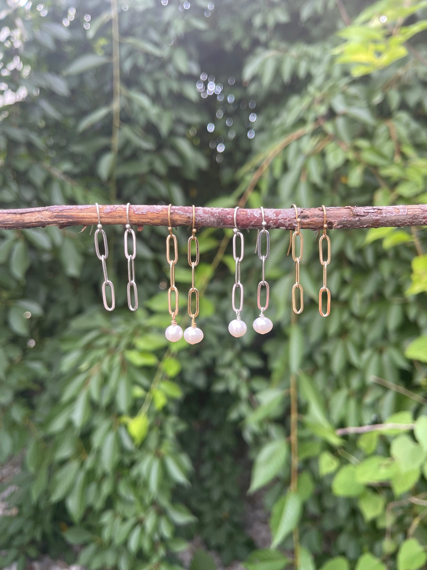 Paper Clip Earrings - Gold and Antique Silver available with a Freshwater Pearl or without
