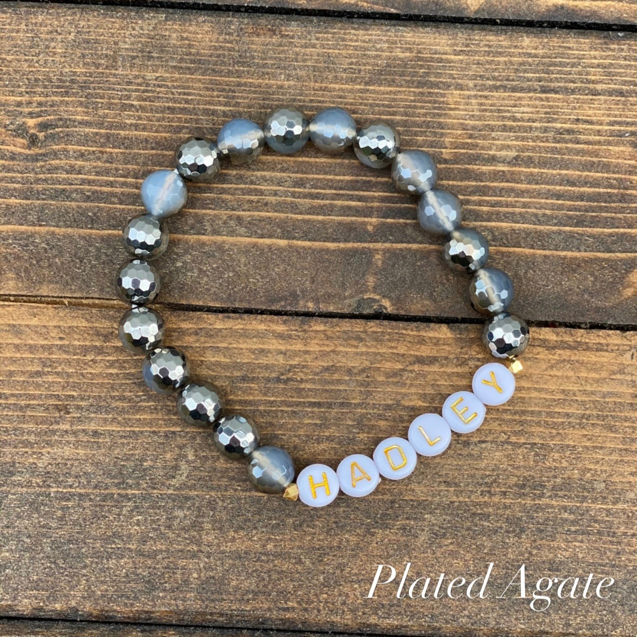The Remix Momma Stack Personalized Gemstone Bracelet - Plated Agate