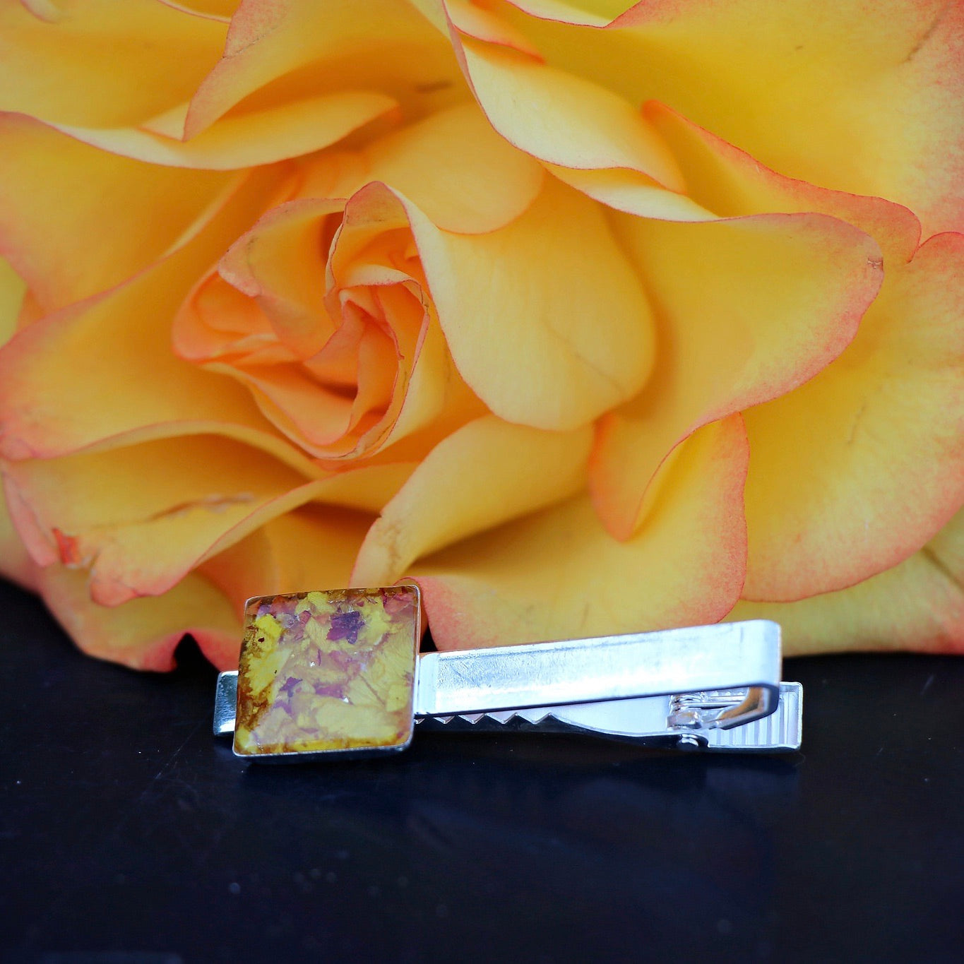 Memory Flower Tie Clip - Square Bezel