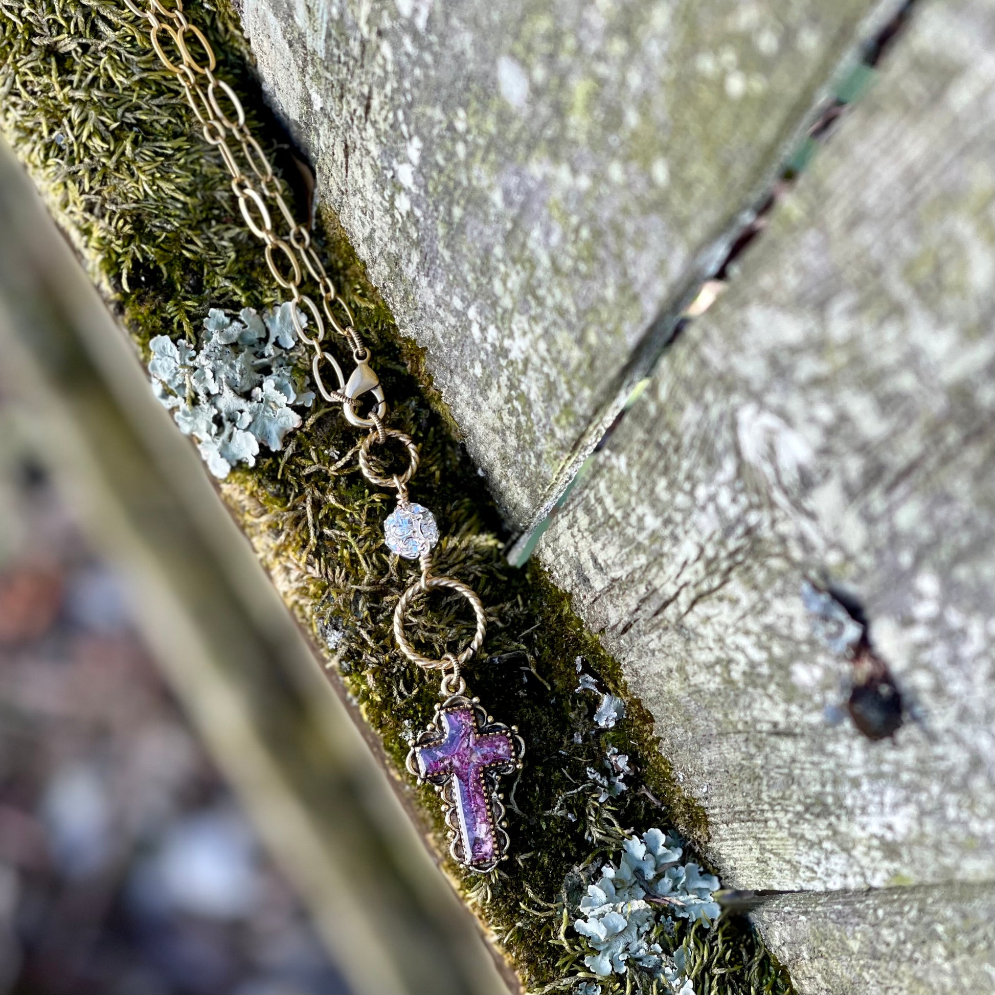Memory Flower Ornate Cross Drop Necklace