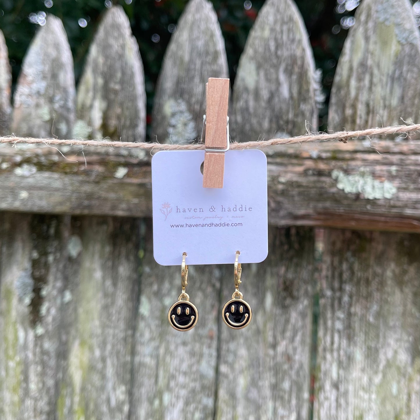 Mini Enamel Smiley Face Hoop Earrings - Black