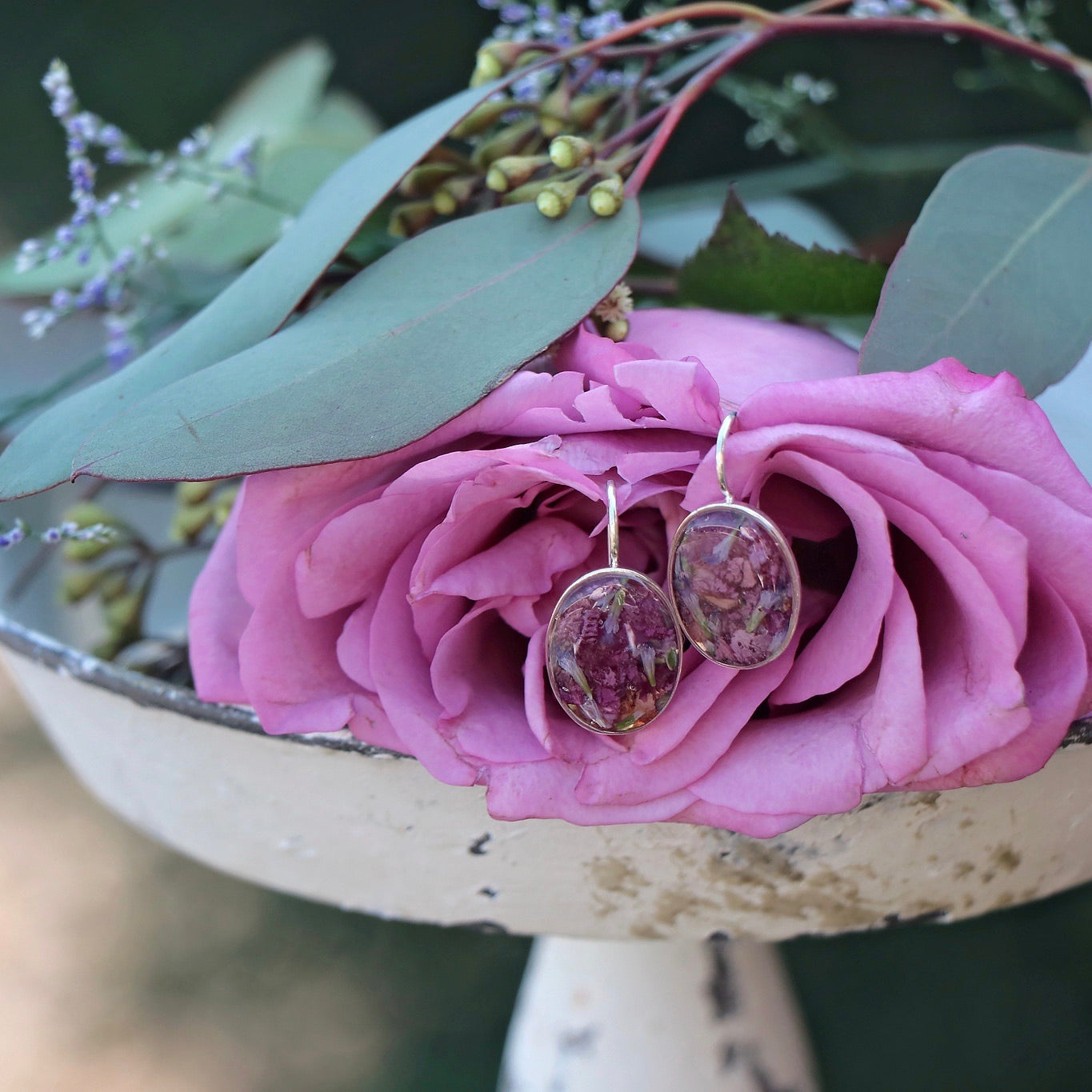 Memory Flower Oval Earrings