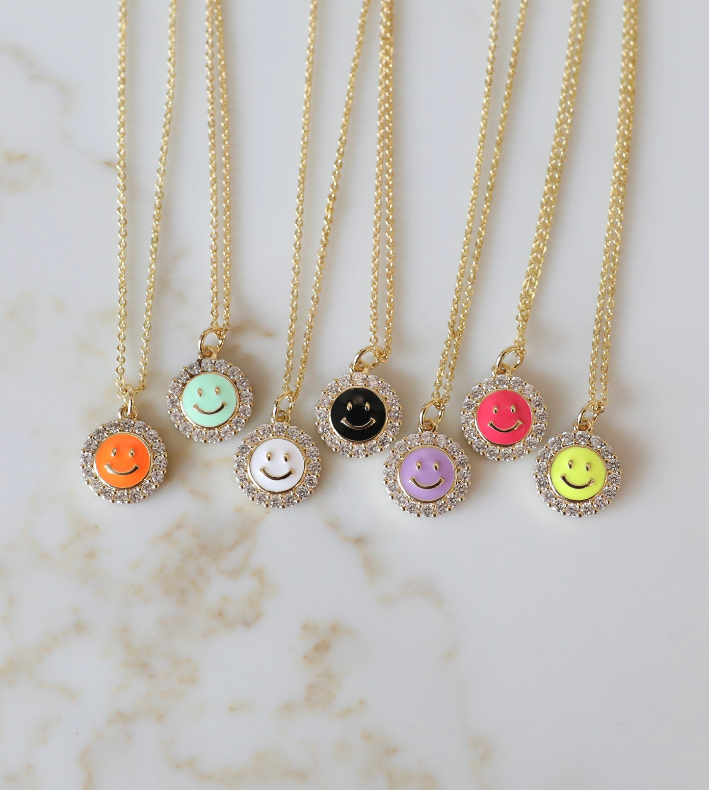 Smiley Face Necklace with Cubic Zirconia
