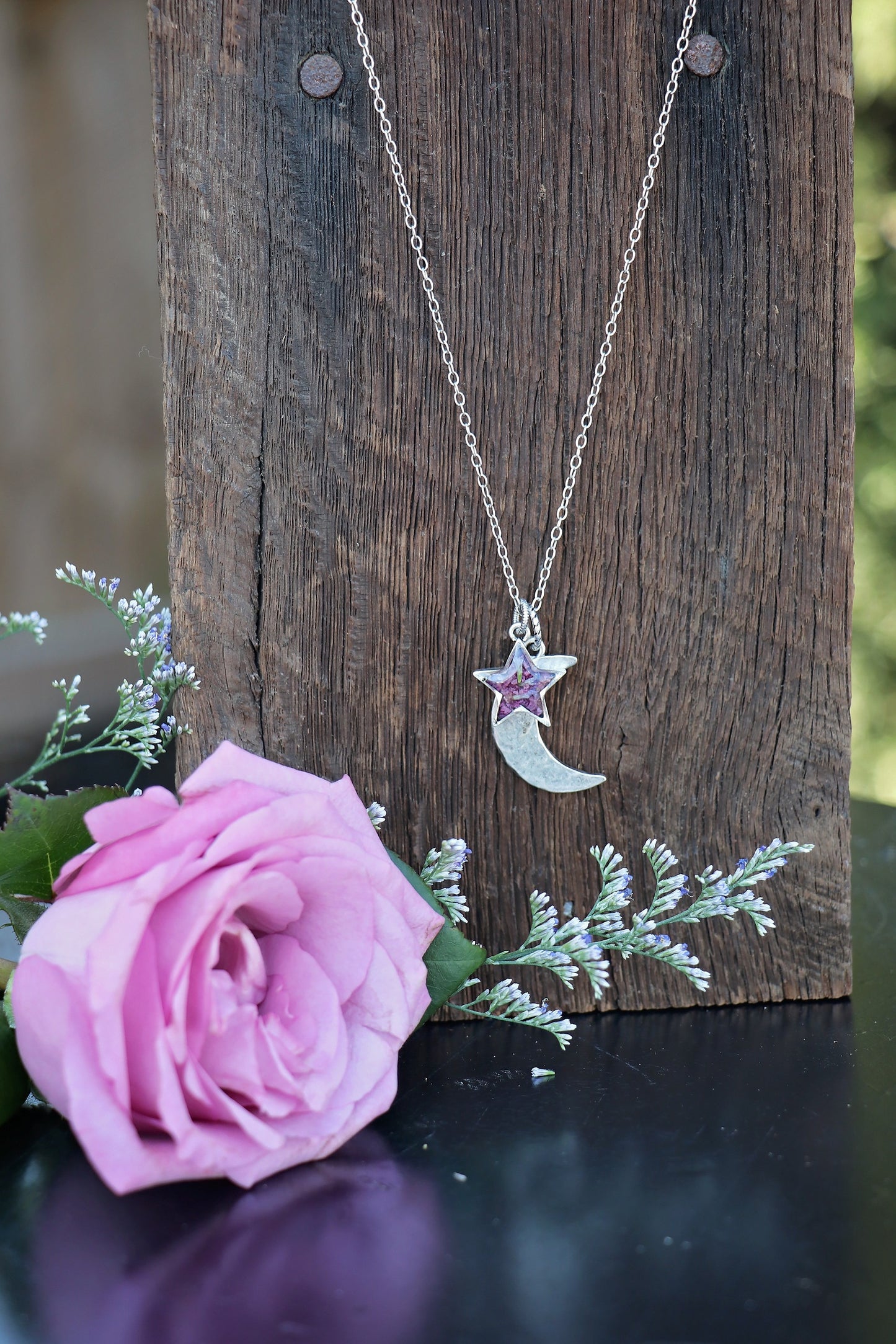 Memory Flower Jewelry Moon and Star Necklace