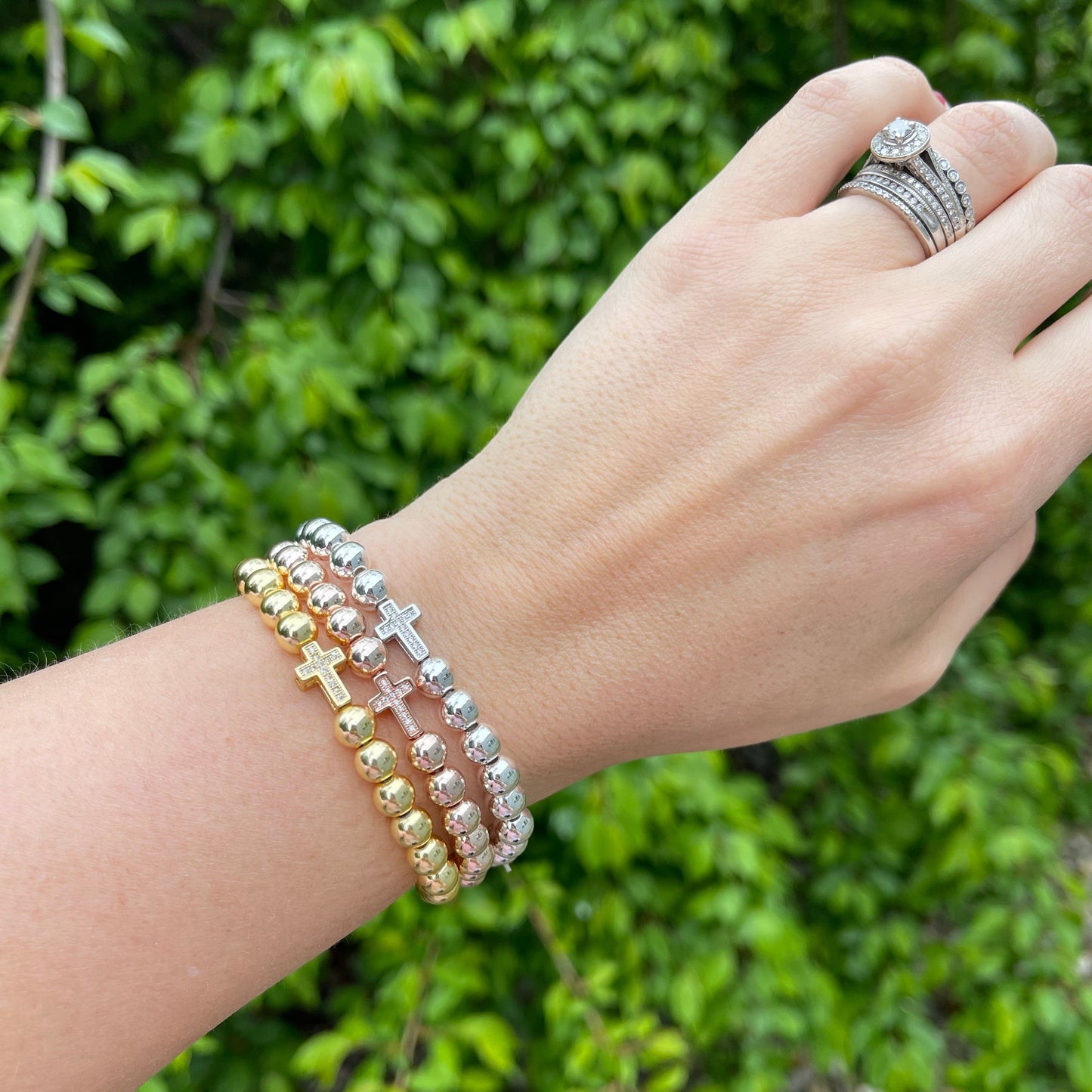 Titanium Hematite plus CZ Faith Stack Bracelets