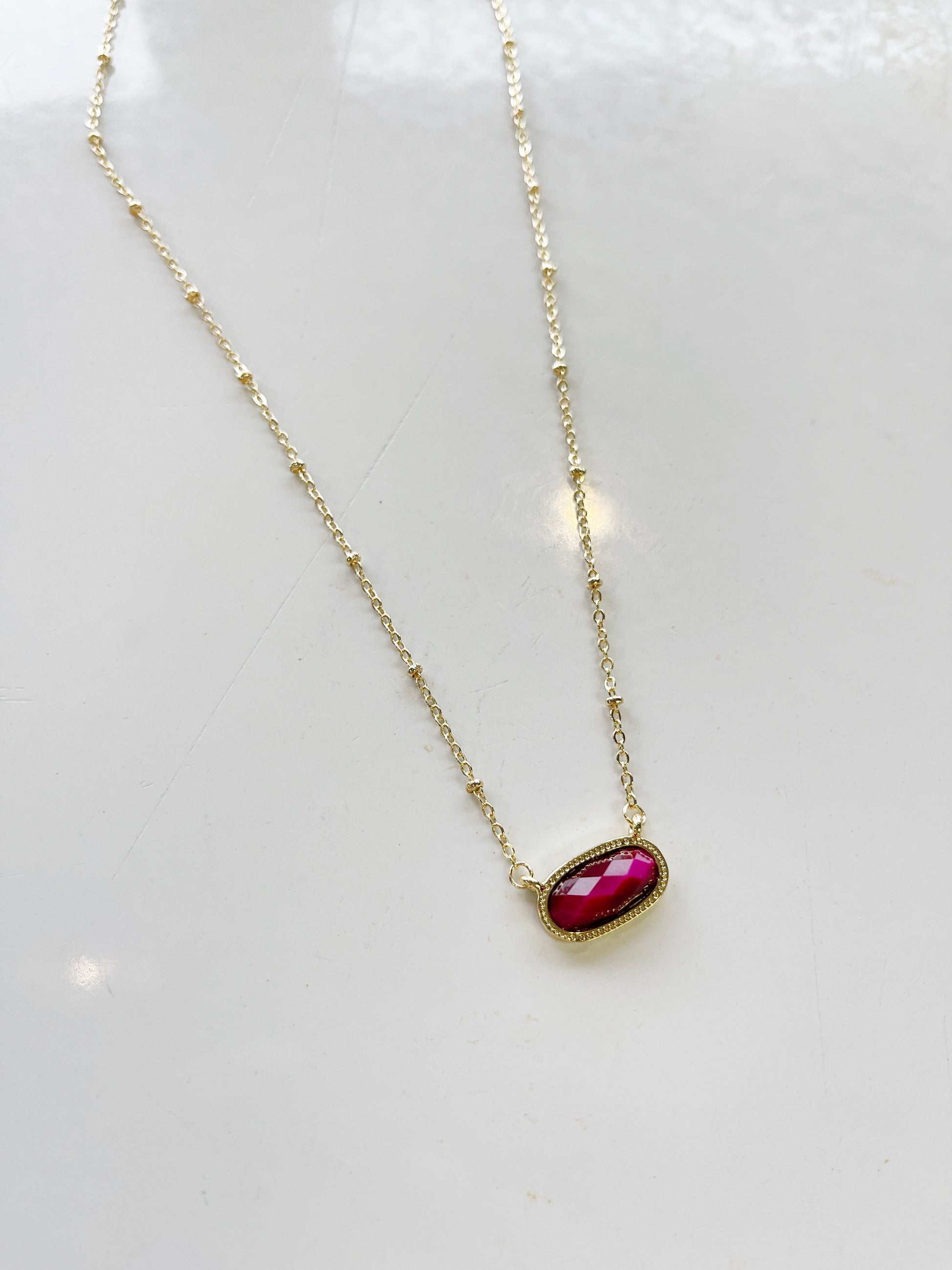 Meaningful Gemstone Necklace in Tiger Eye Fuscia  available with a Gold or Silver chain