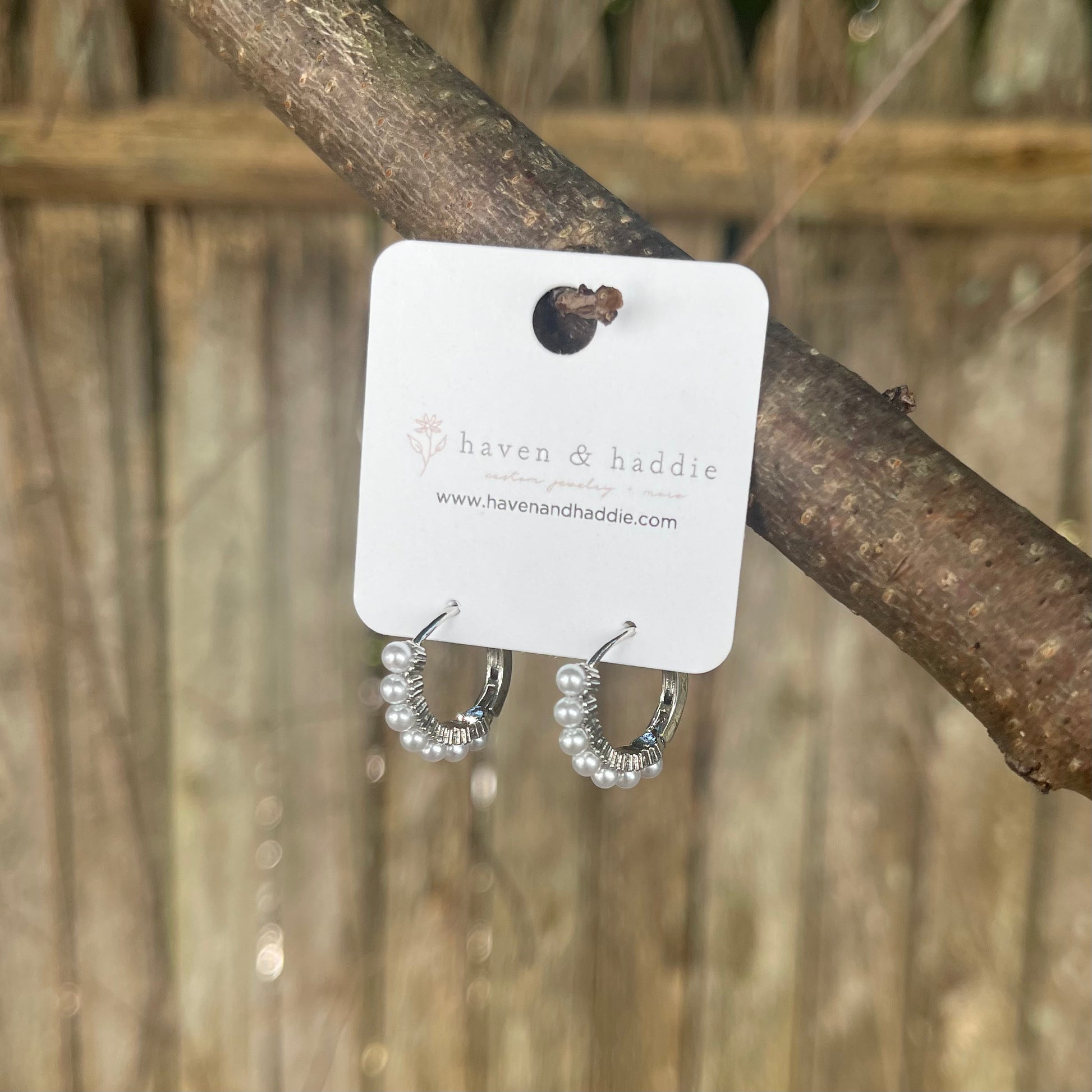 Bezel Hoop Earrings - Silver with Pearls