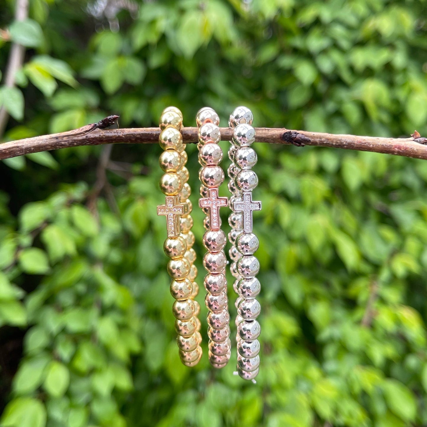 Titanium Hematite plus CZ Faith Stack Bracelets