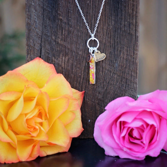 Memory Flower Jewelry | Vertical Bar Charm Necklace