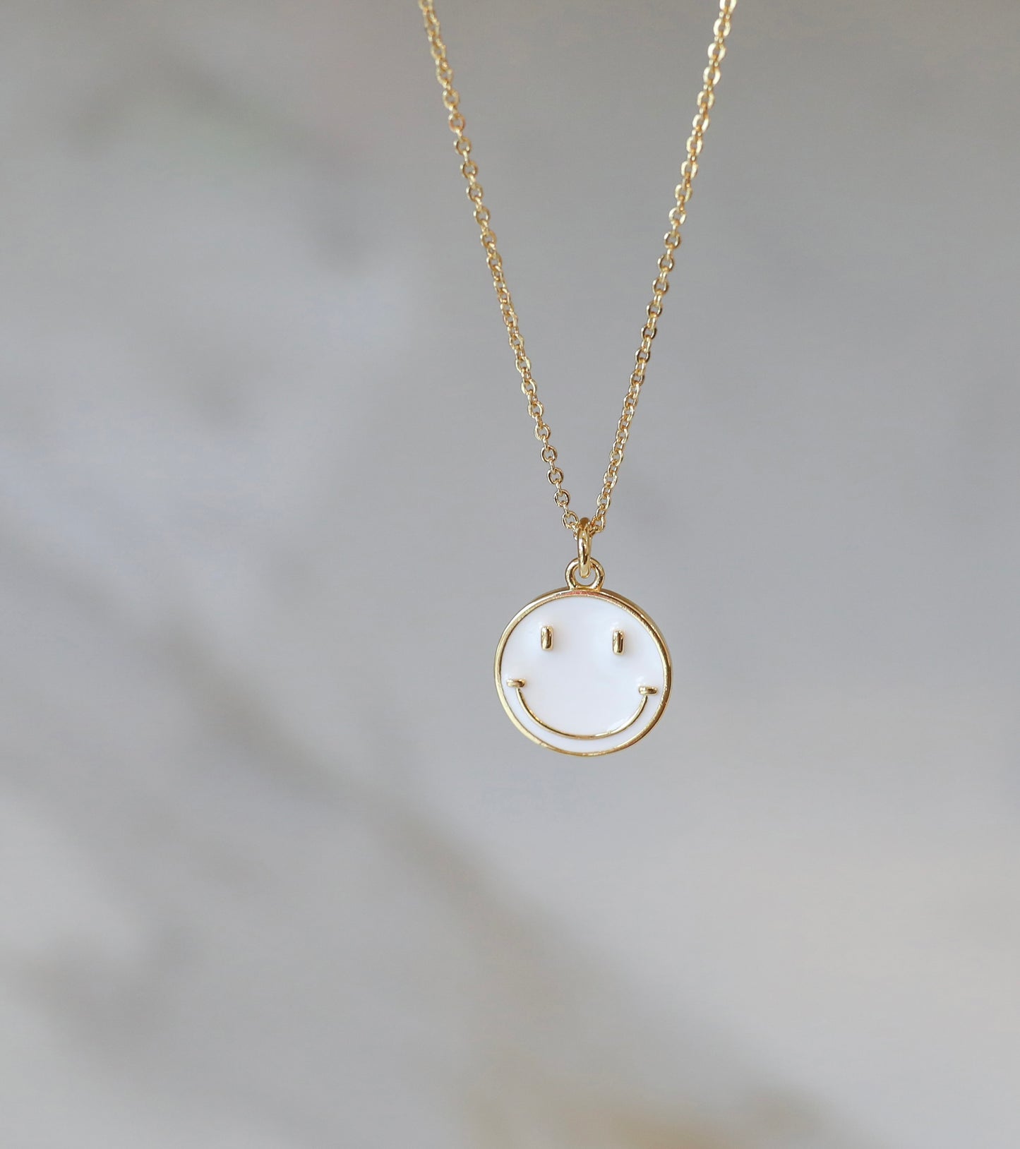 Smiley Face Enamel Necklace - White Charm