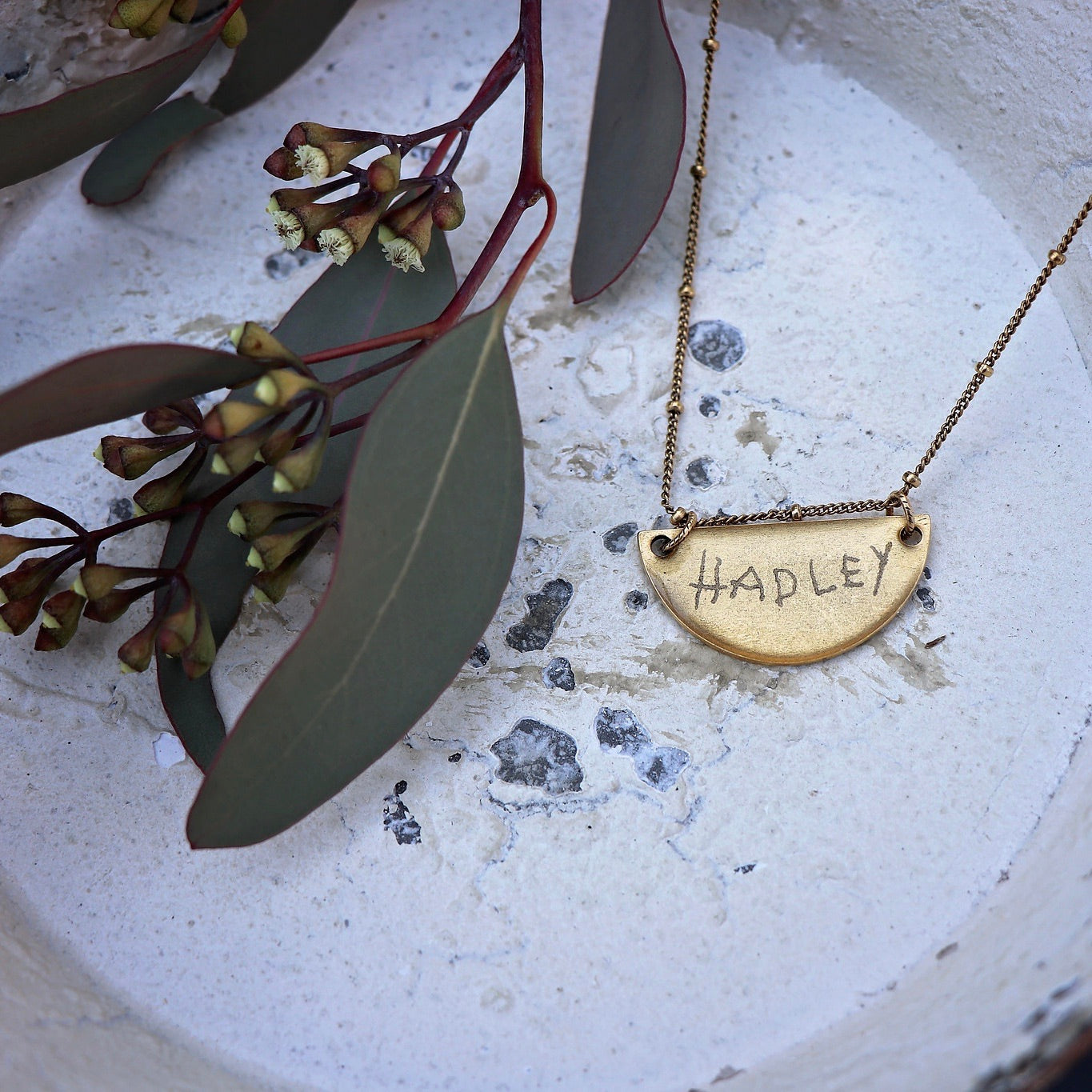 Handwriting Semi Circle Necklace