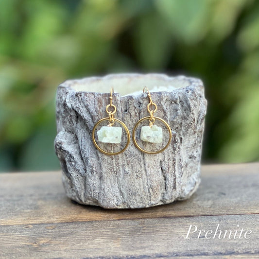 Raw Beauty Earrings made with Raw Gemstones - Prehnite