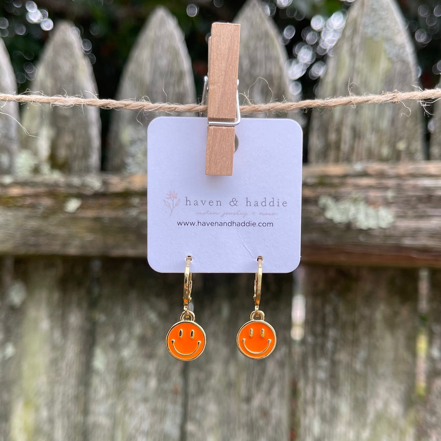 Mini Enamel Smiley Face Hoop Earrings - Orange