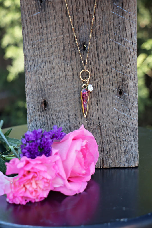 Memory Flower Inverted Drop with Druzy Necklace