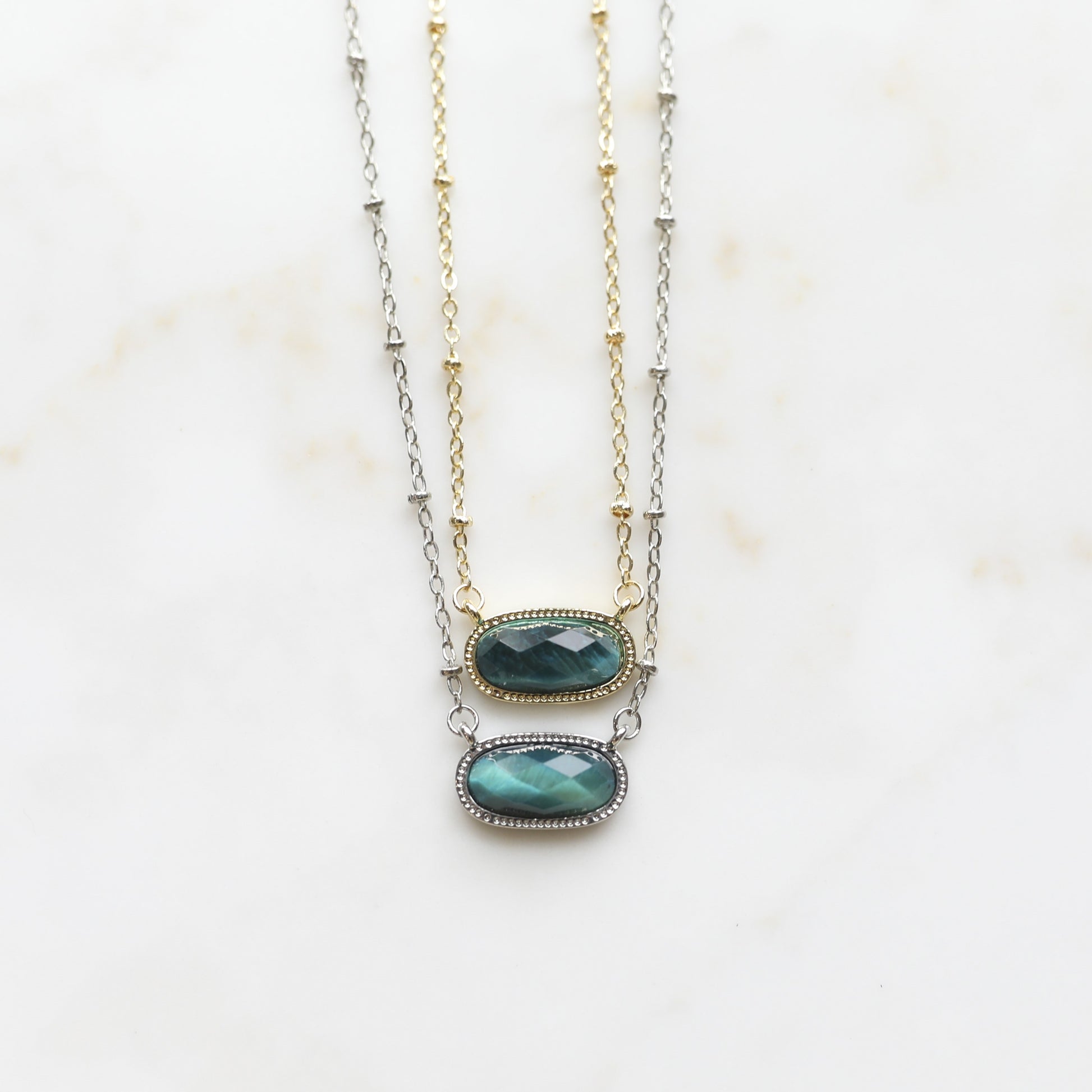 Meaningful Gemstone Necklace in Tiger Eye Teal available with a Gold or Silver chain