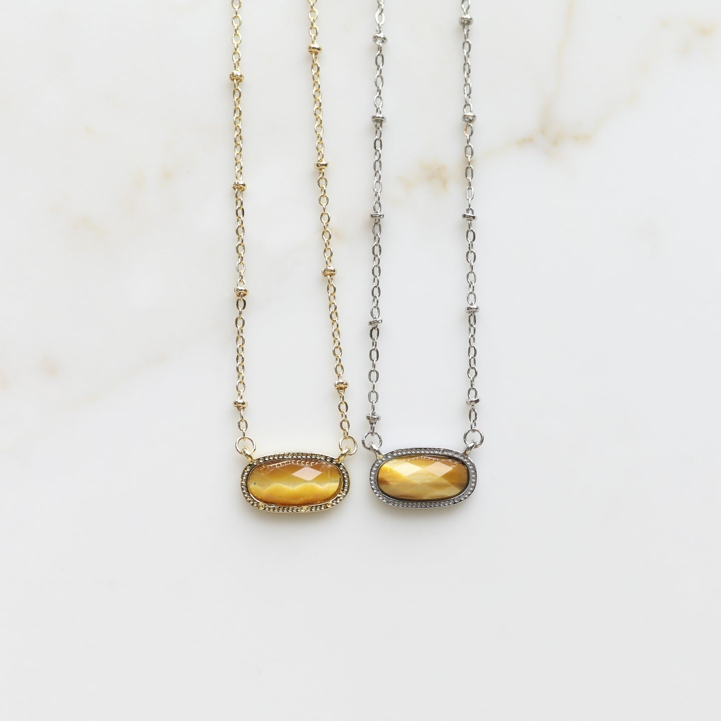 Meaningful Gemstone Necklace in Tiger Eye Yellow available with a Gold or Silver chain